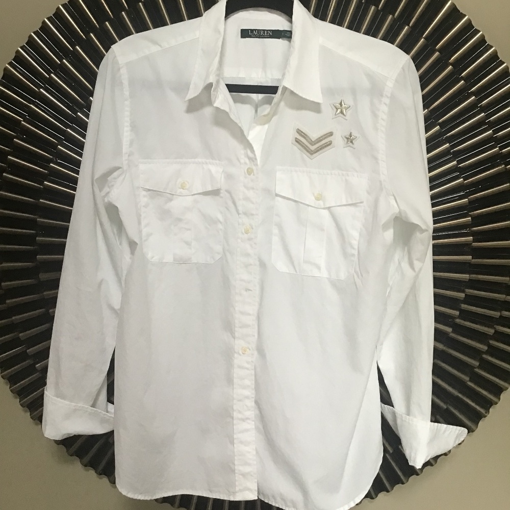 Lauren Ralph Lauren White Embellished Shirt